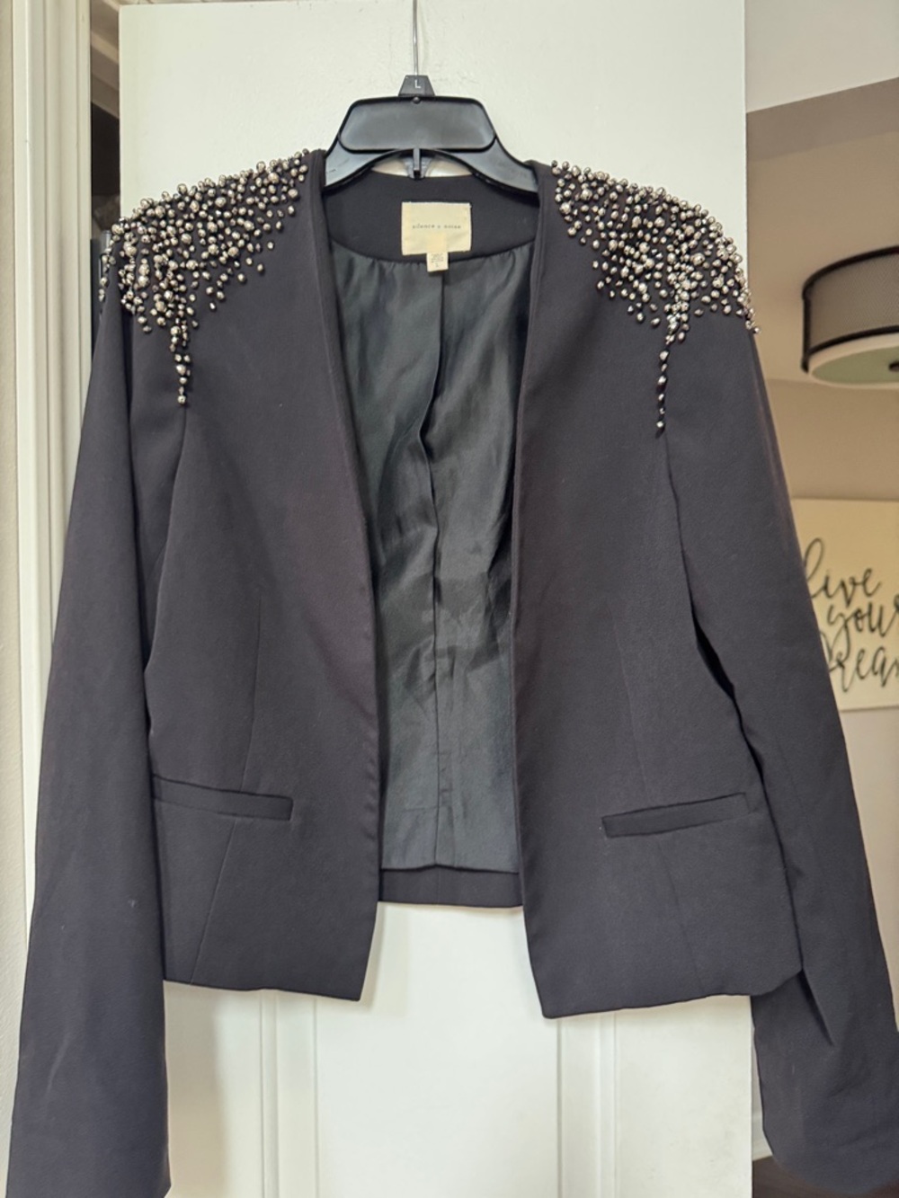 silence + noise Black Blazer with  Embellished Shoulders